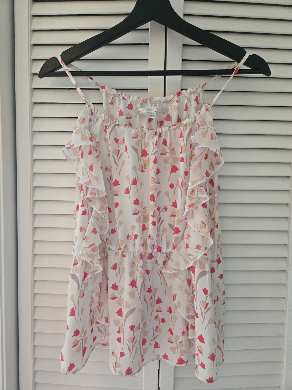 LC Lauren Conrad White Tank with Pink and Tan Floral Print